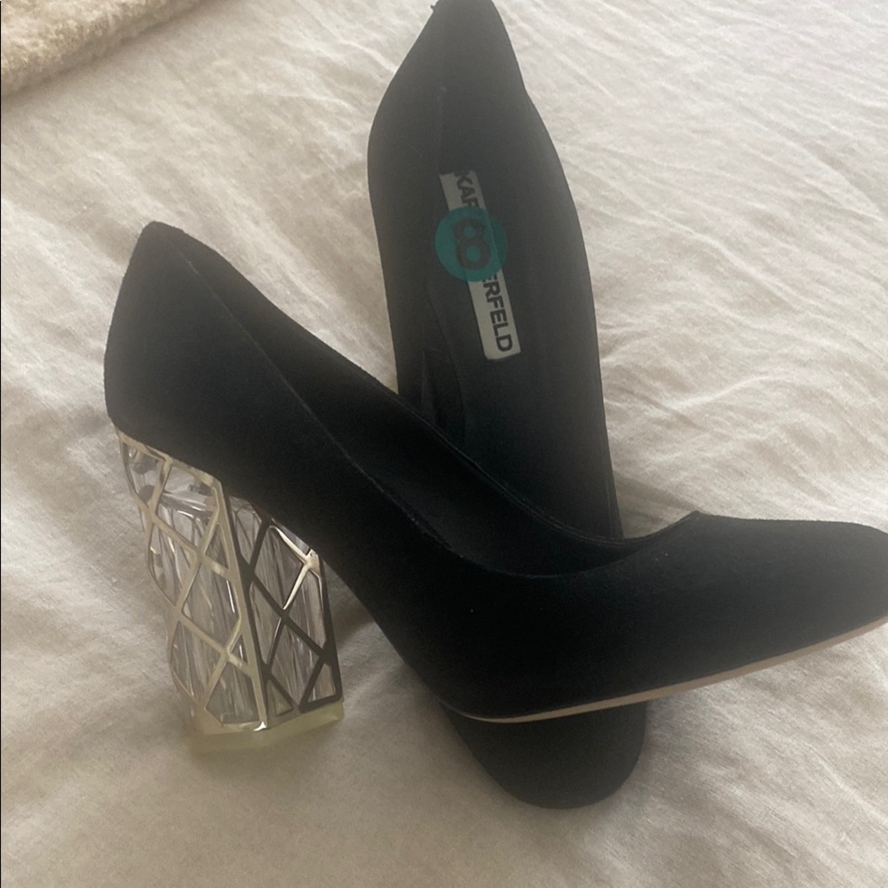 Karl Lagerfeld Black Heels with Silver Geometric Heel